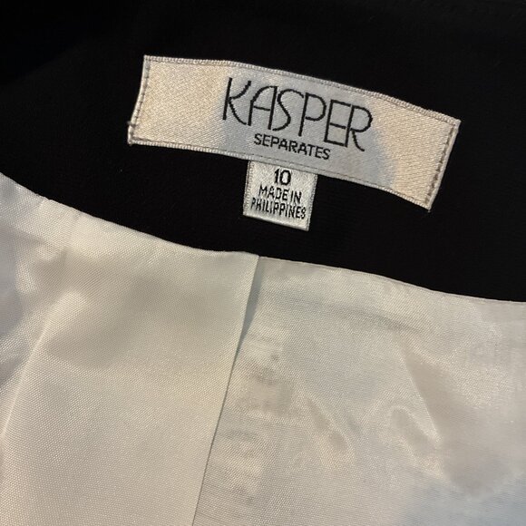 Kasper Womens Size 10 Blazer White Black Tweed Open Front Lined Career Jacket - Picture 5 of 6